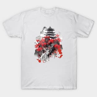 Japanese anchient building in watercolor style T-Shirt